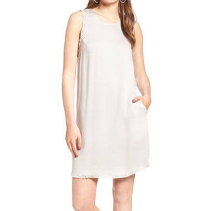 ASTR Oatmeal Julia Shift Dress Fringe Keyhole back